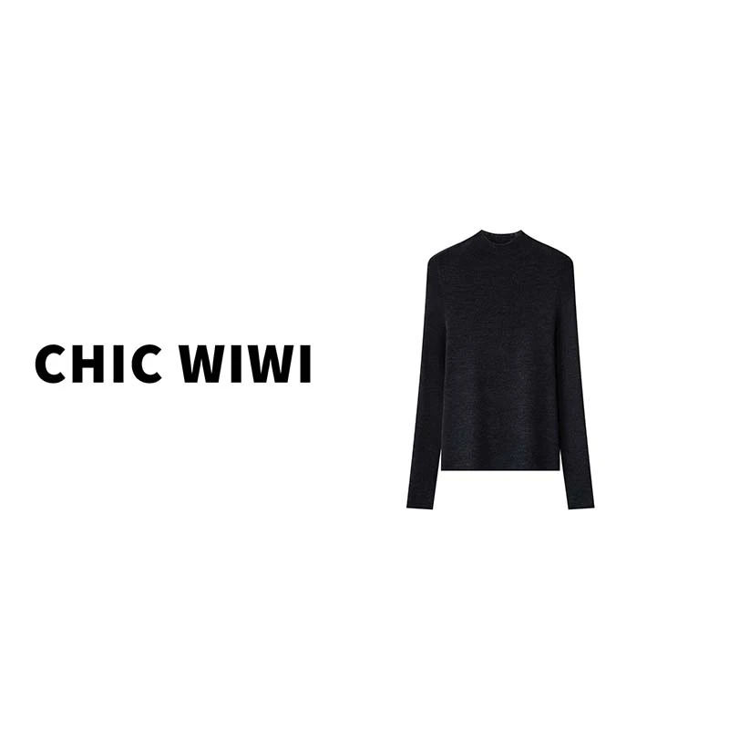 CHIC WIWI 半高领100羊毛无缝一体扬子纱打底衫女针织衫ZY035349