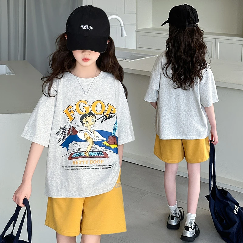 女童夏季套装休闲短裤两件套2025新款潮款中大童洋气爆款运动夏装