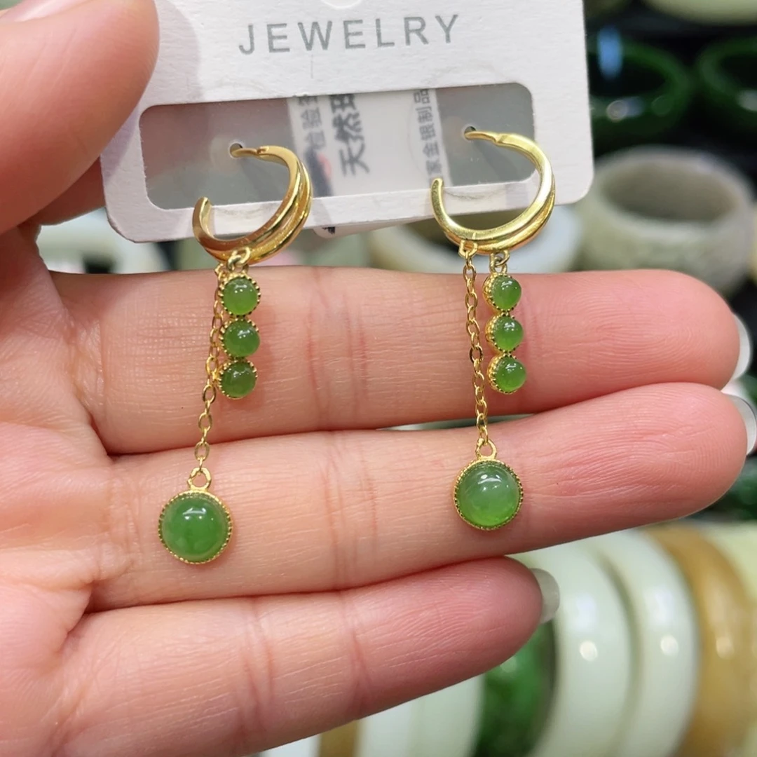 银S925镶嵌和田玉耳饰