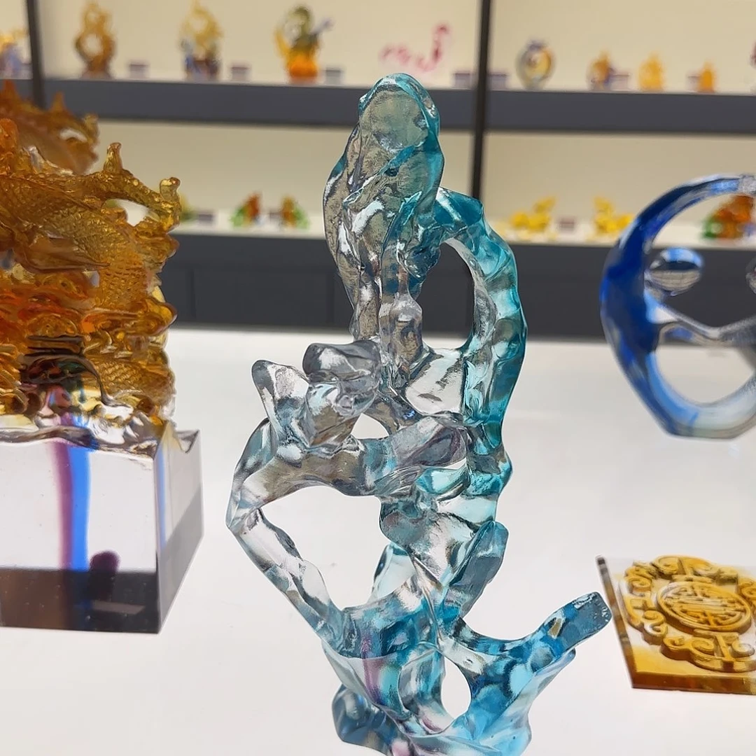 "****手工艺品琉璃蓝色太湖石不带底座