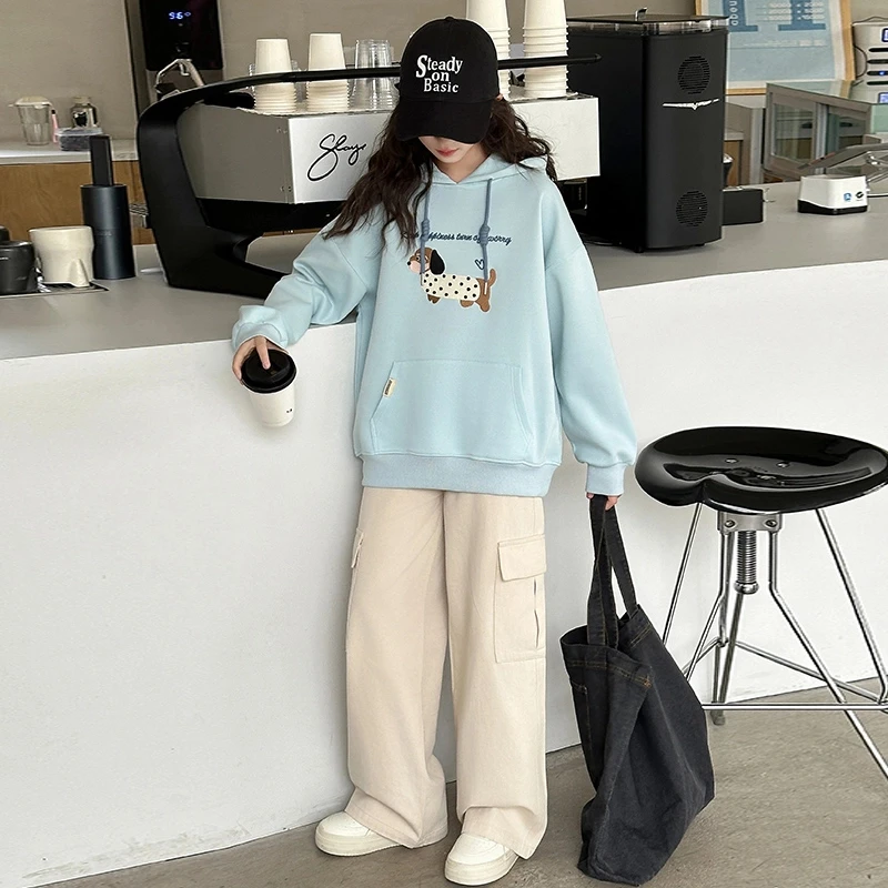 女童春秋套装2025新款儿童连帽慵懒套头卫衣休闲春季长袖中大童潮