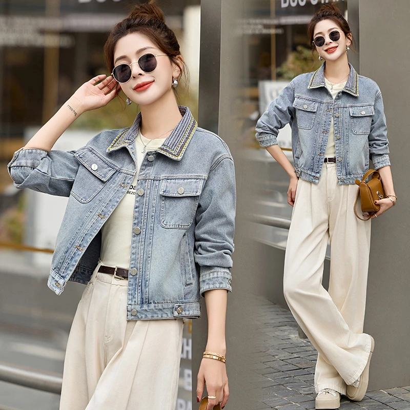 短款牛仔外套女春秋2025新款高级感小个子宽松显瘦气质夹克上衣