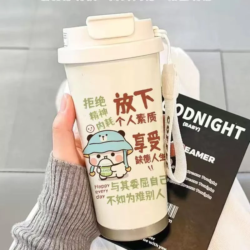 一二布布高颜值316不锈钢保温杯男女双饮吸管大容量手提咖啡杯