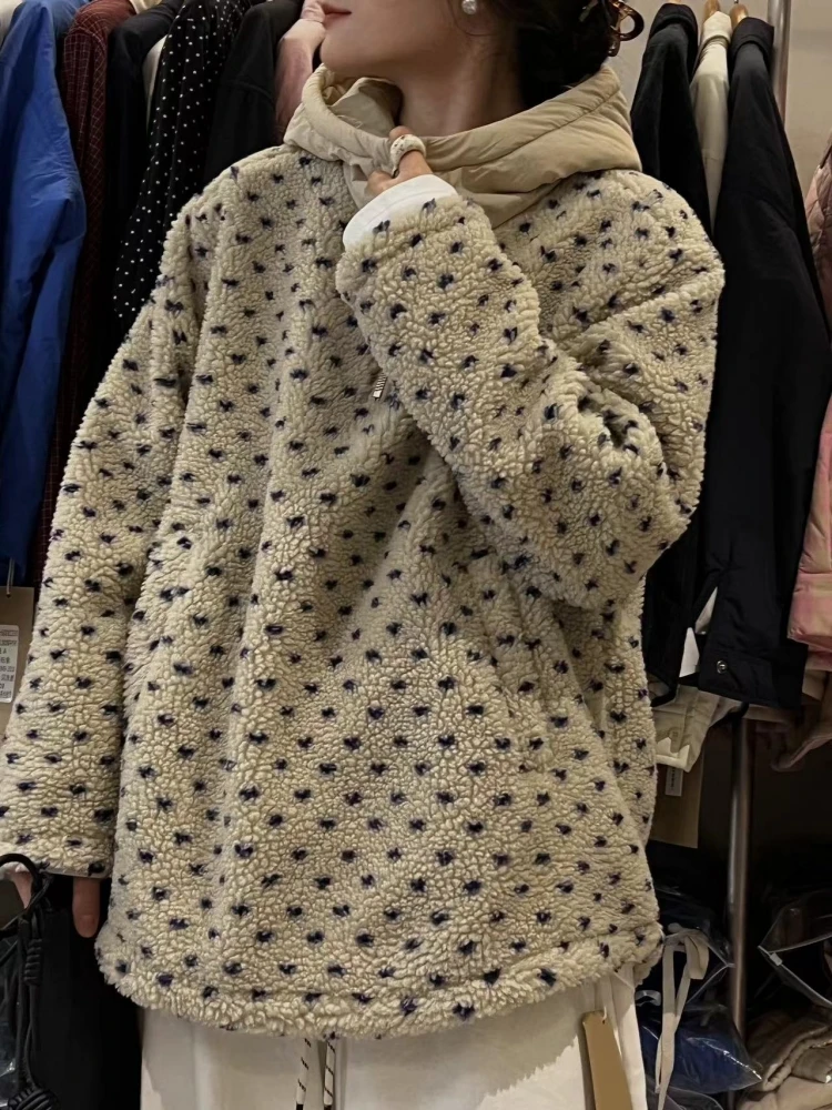 【济州岛】复古ins波点宽松摇粒绒长袖卫衣