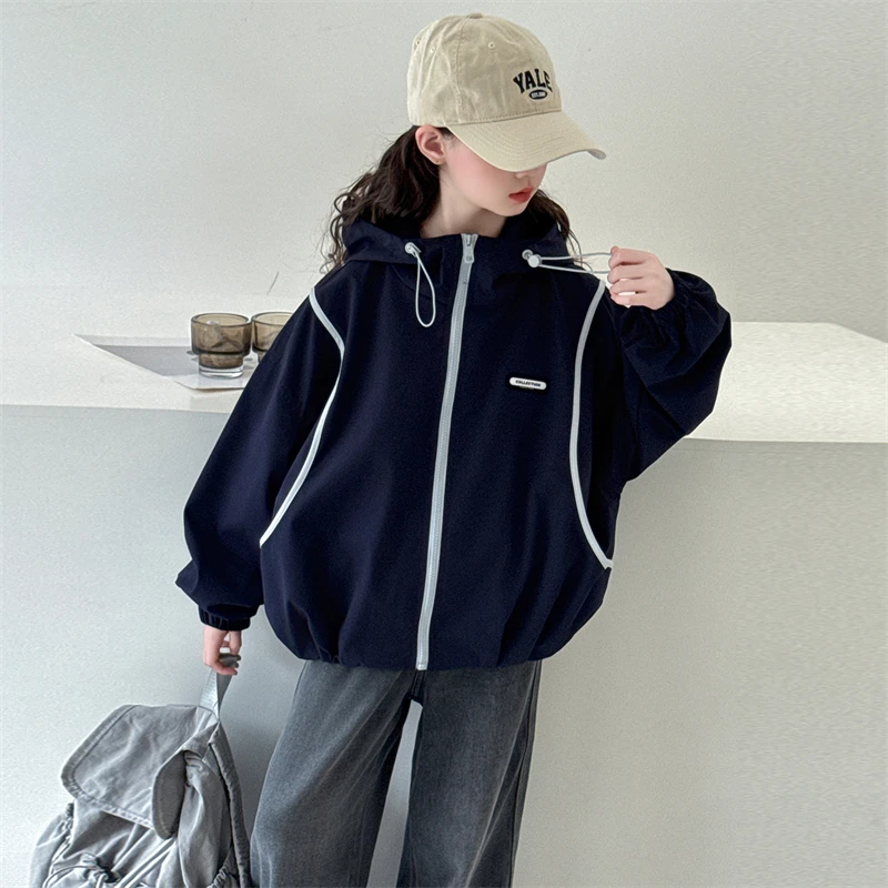 女童春秋包边冲锋衣2025新款儿童洋气连帽夹克衫大童韩系运动外套