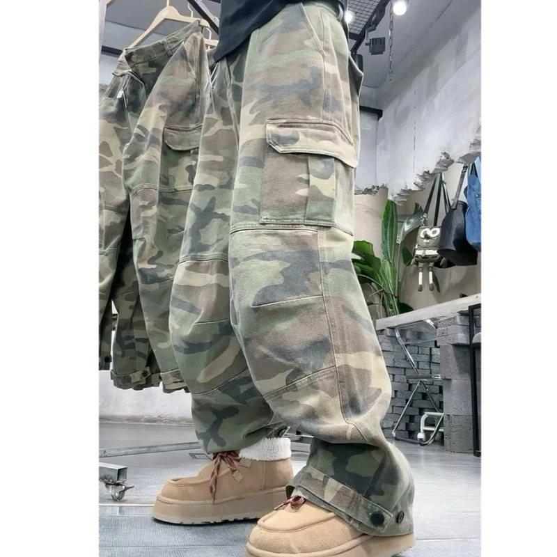 Aimeerosa/艾洛莎个性潮牌牛仔裤早春新款小众复古水洗迷彩工装裤