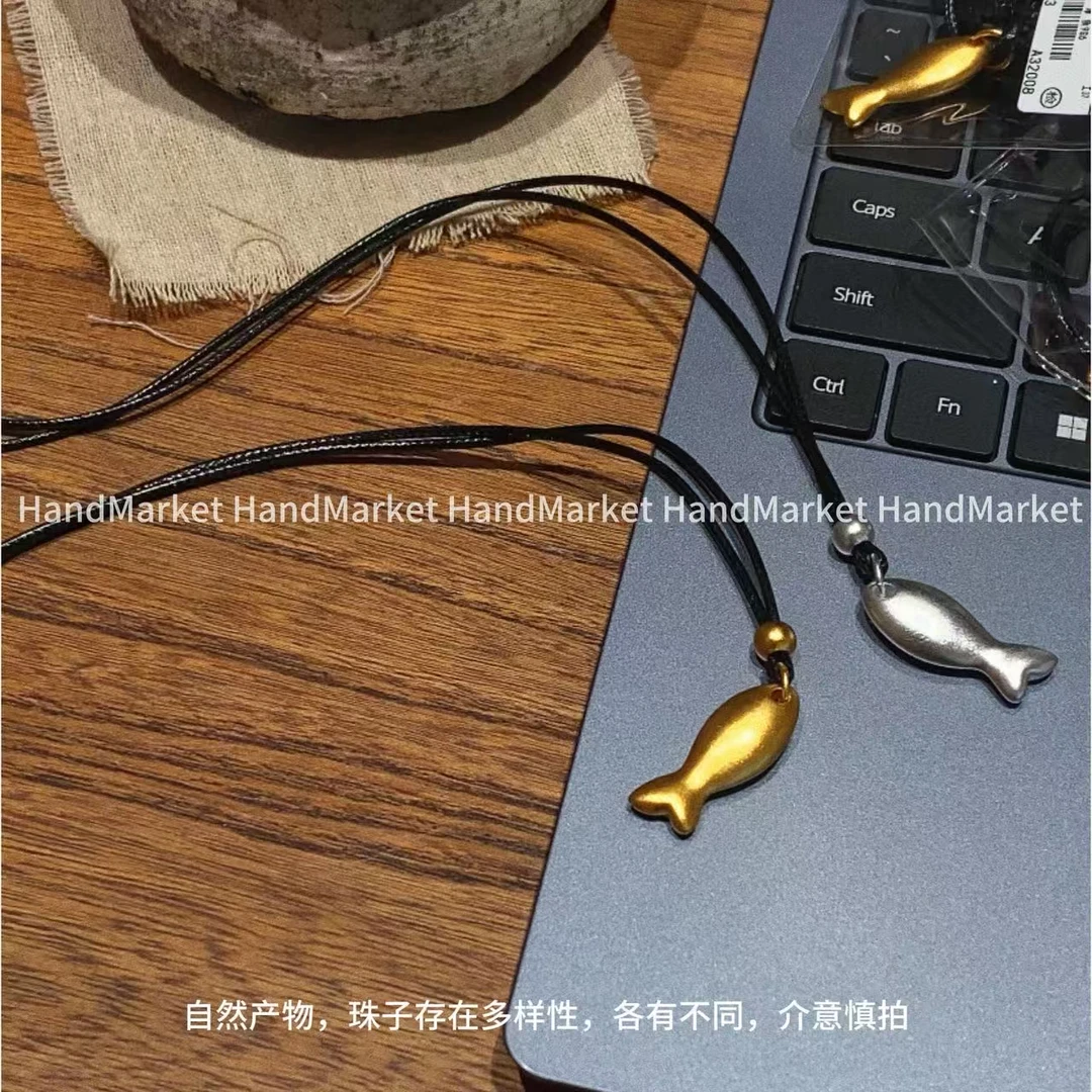 吊坠足银 JIUJIU【足银双色小鱼长链】手工时尚编织小众简约1206