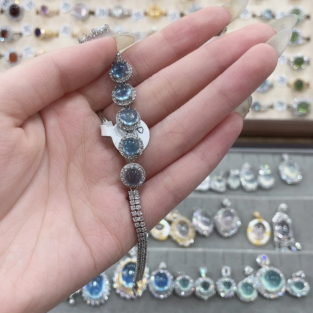 蛇纹石玉戒指手链项链银S925镶嵌7*%