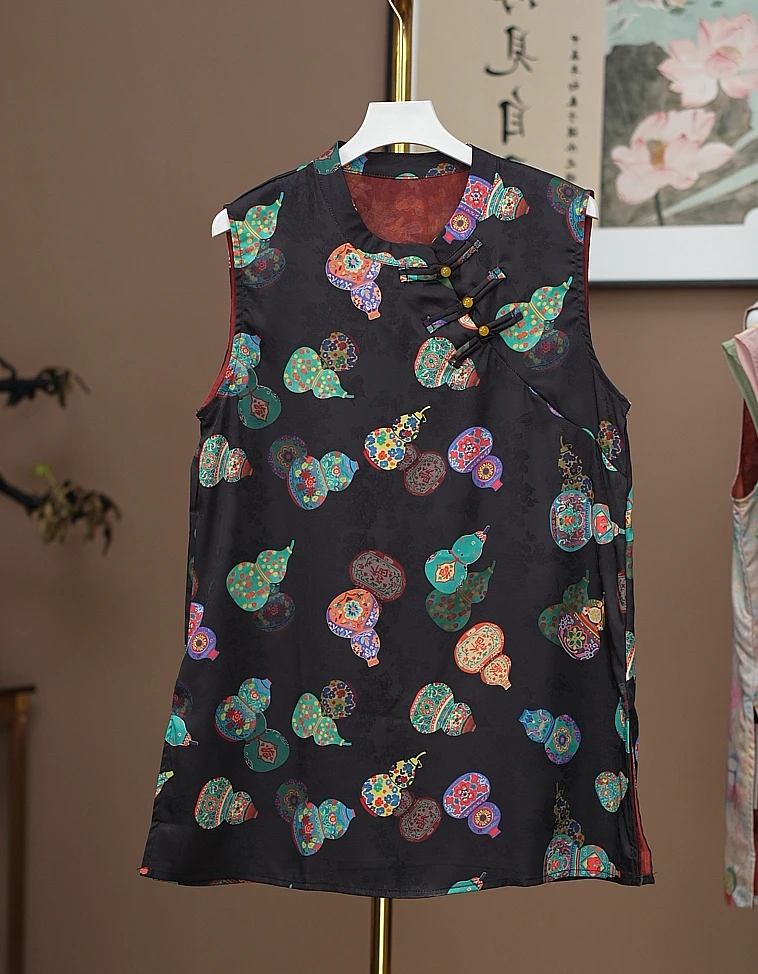 【五彩福禄】 斜襟立领旗袍无袖显瘦上衣女夏