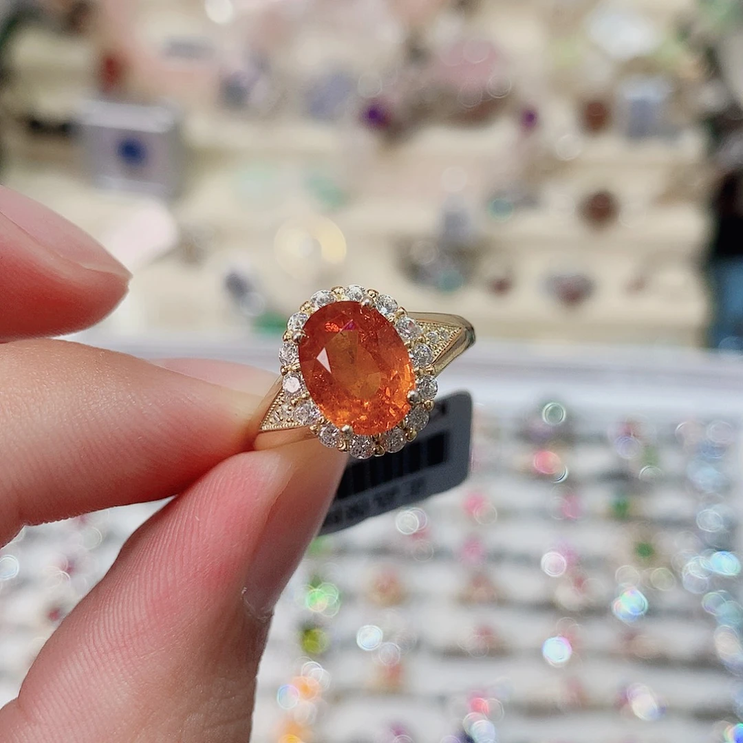 银S925镶嵌戒指石榴石（芬达石）