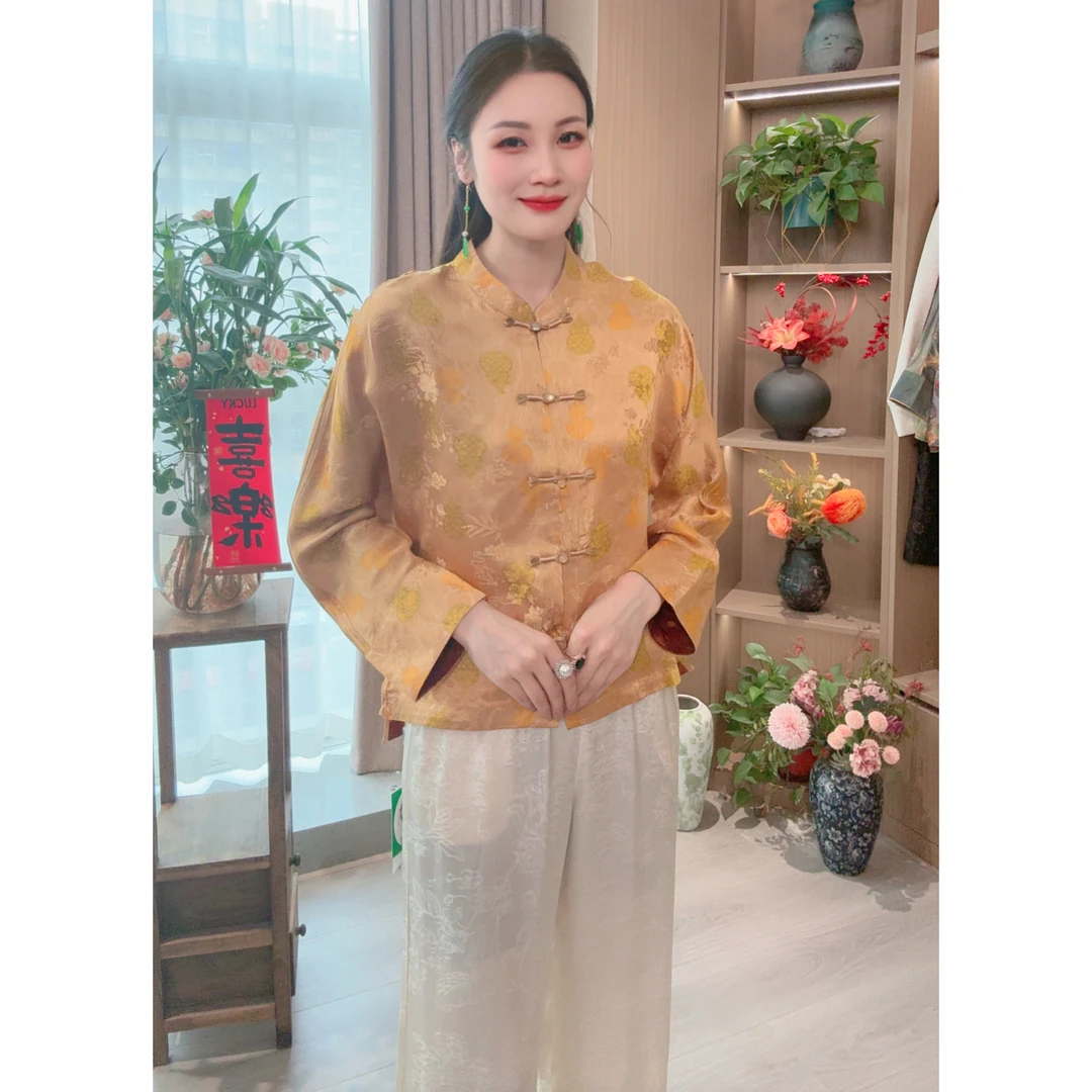 【福禄】2025春季新款新中式宽松外套复古国风春秋立领提花上衣女