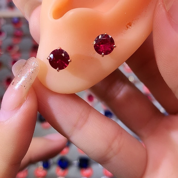 红宝石耳饰银S925镶嵌