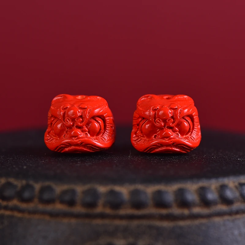 含辰砂工艺品 D79红朱砂醒狮直通背云隔珠DIY手工编绳星月菩提