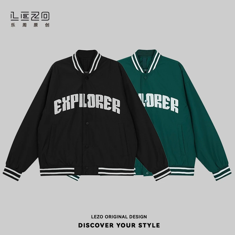 LEZO乐周原创 秋季男潮长袖薄棉夹克基础版 924309007黑色绿色