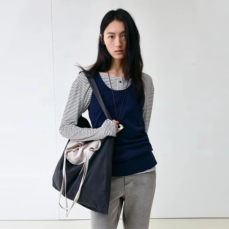 【YOEYYOU】noundnound简约黑白细条纹合体长袖T恤上衣女25春夏新款