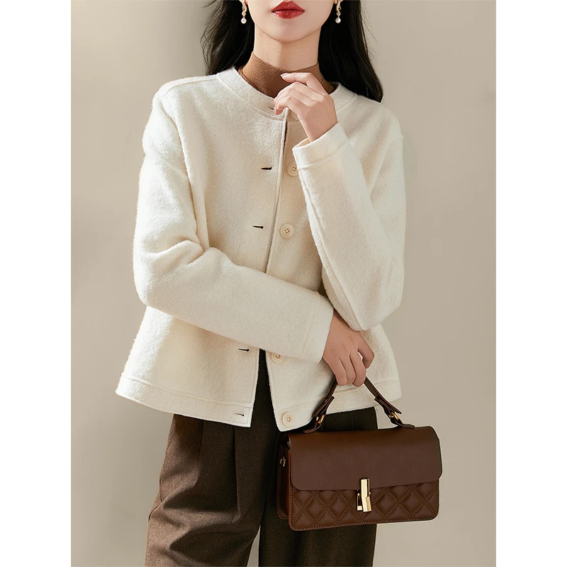 【细密绒感】丰厚柔软 缩绒羊毛正肩短外套 箱型针织开衫上衣2025秋