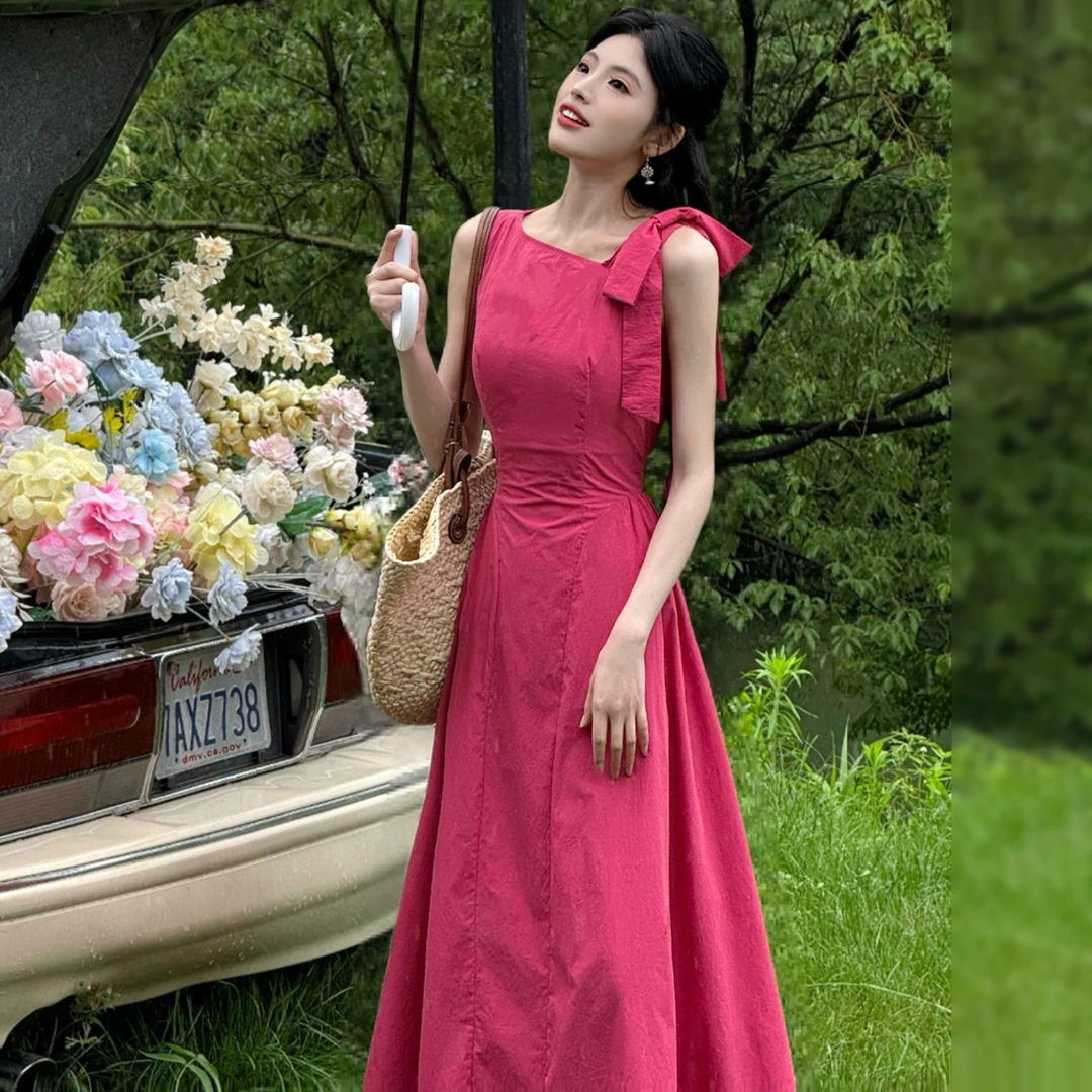【现货+运贴5米】粉色吊带连衣裙女夏2025新款海边度假漂亮长裙4370