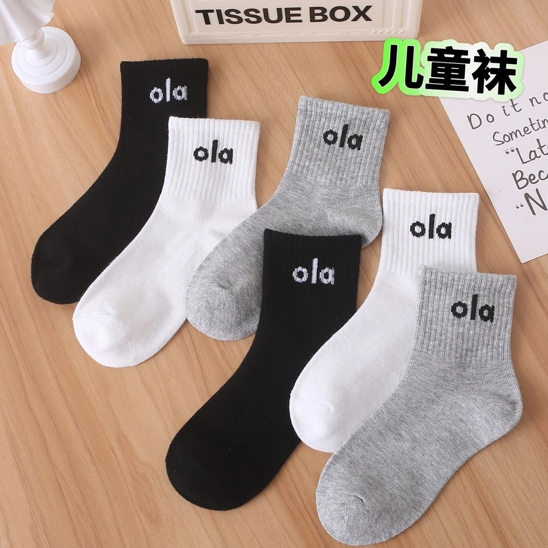 纯棉儿童袜子春秋季男童袜精梳棉棉袜净版字母女孩学生运动中筒袜