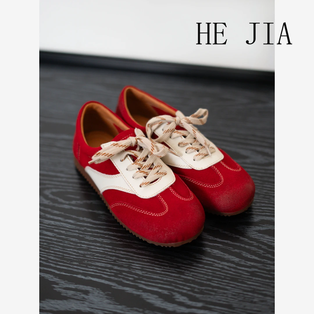 和家2025春季新款复古系带休闲低帮平底德训鞋-3635