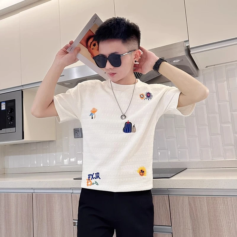 夏季痞帅短袖t恤男刺绣潮流体恤2025新款爆款高级感百搭潮牌衣服