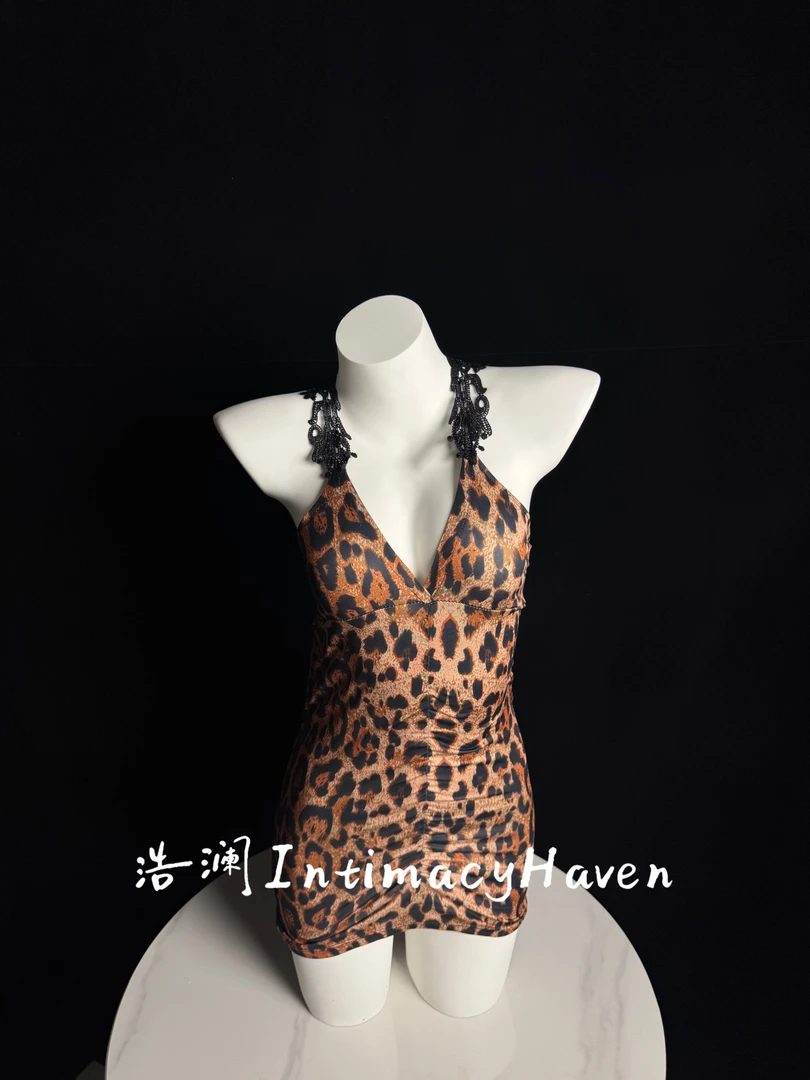 【浩澜IntimacyHaven 】豹纹短款睡裙挂脖款