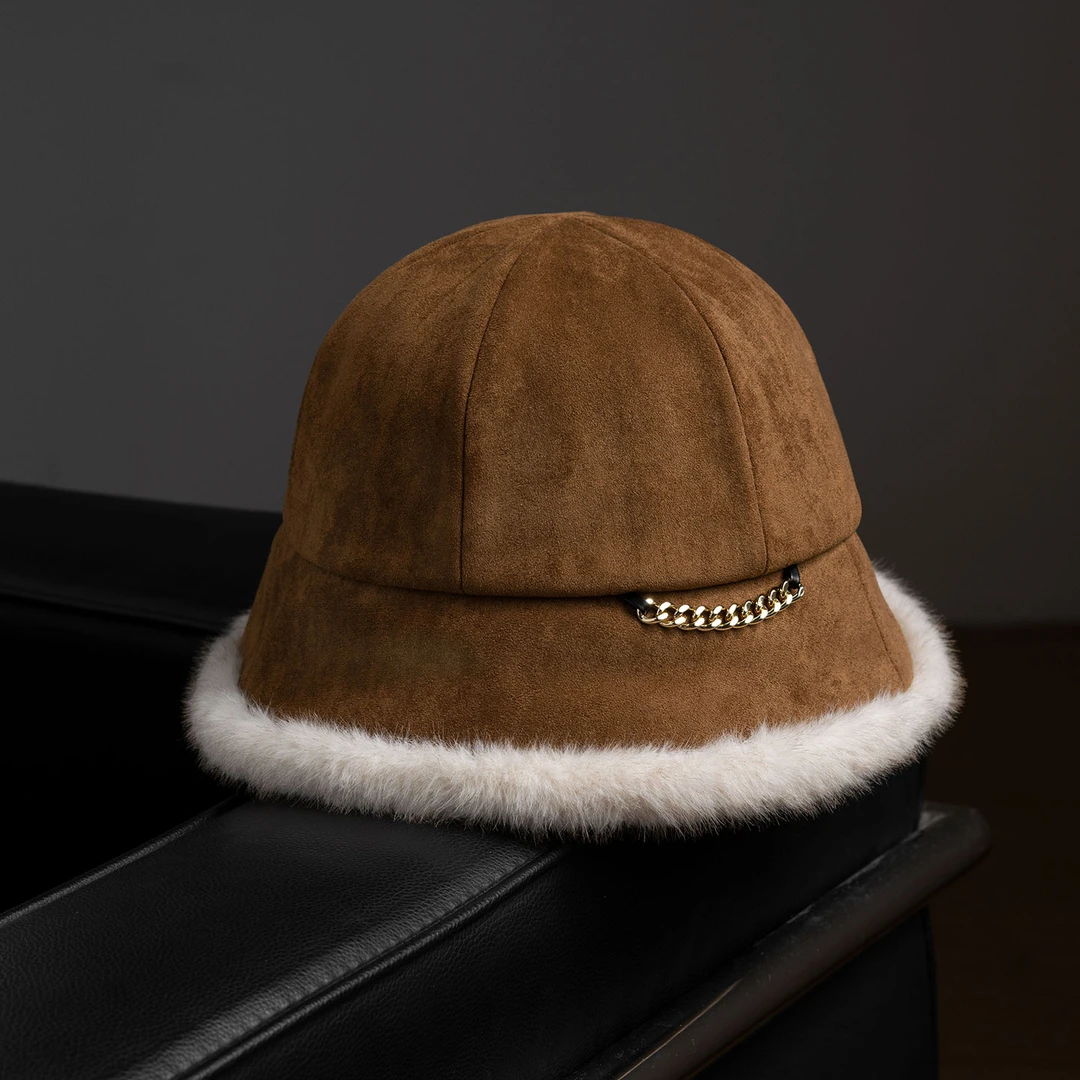 疯帽子 时尚麂皮绒渔夫帽 秋冬户外毛绒保暖盆帽百搭帽子女款25新