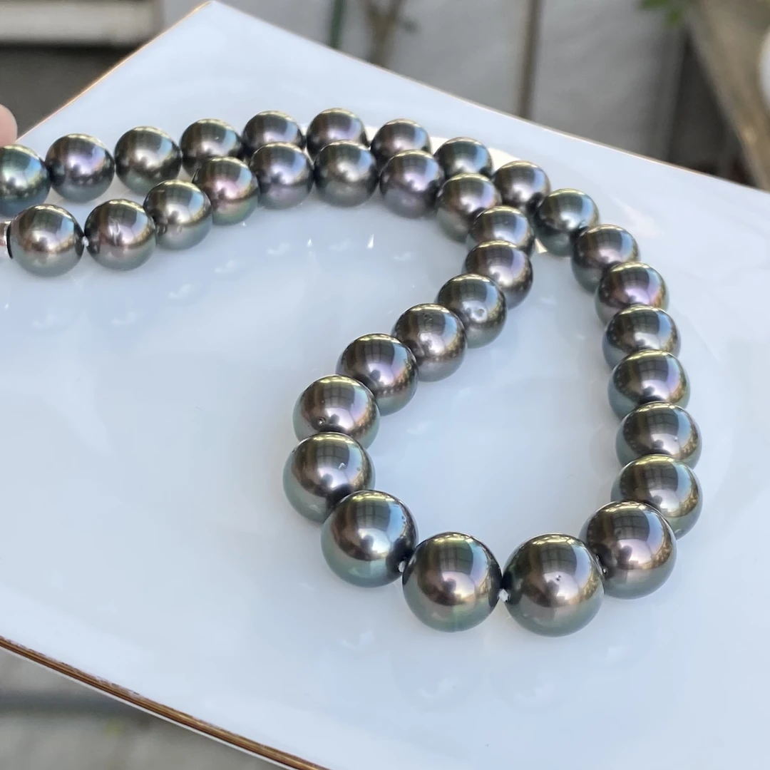 大溪地黑珍珠项链天然海水珍珠串链正圆强光极微瑕炫彩送妈妈礼物