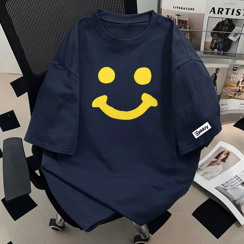 Dekkry美式高街个性设计感笑脸印花夏季纯棉短袖T恤男女情侣上衣