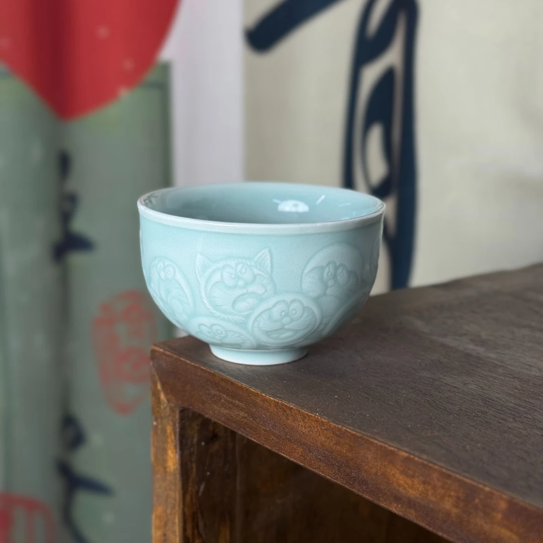 耀州窑原矿高温青瓷中式家用创意陶瓷天青釉可爱卡通泡泡盏