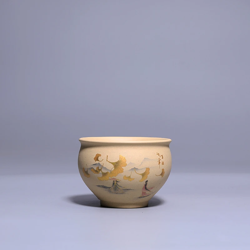 宜兴紫砂小杯本山段彩绘三生有幸