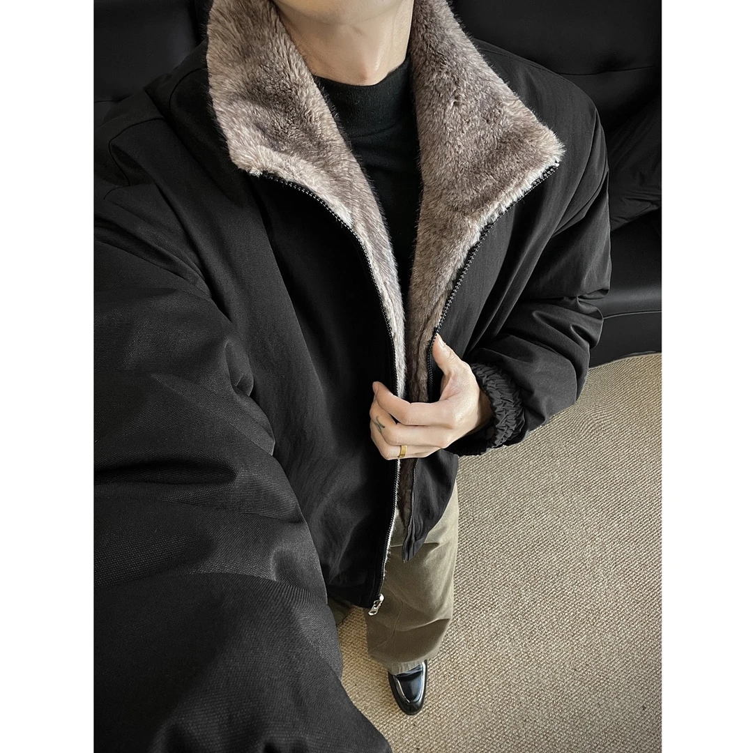 纹理水洗翻领座山貂棉衣外套男冬季加绒加厚保暖夹克青年棉服