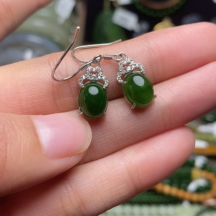 和田玉银S925镶嵌耳饰