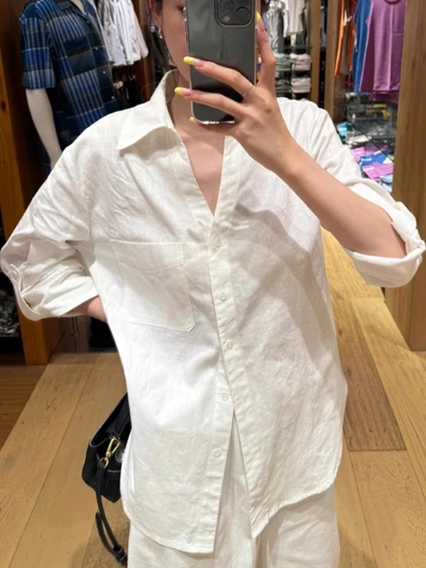 白色棉麻衬衫女气质百搭宽松老钱风简约休闲亚麻慵懒风长袖衬衣女