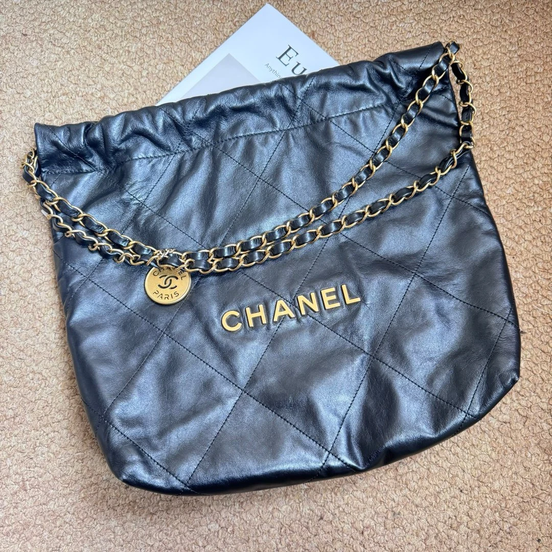95新 Chanel/香奈儿 黑金 牛皮 22bag小号 617748929