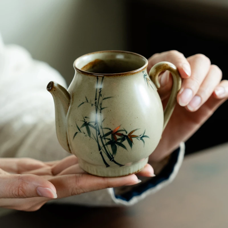 德白仿古窑变手绘青竹公道杯陶瓷单品茶海分茶器茶道配件功夫茶具
