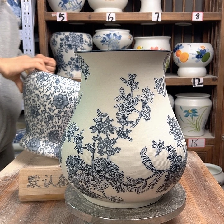 陶鱼尾高27芙蓉花陶瓷