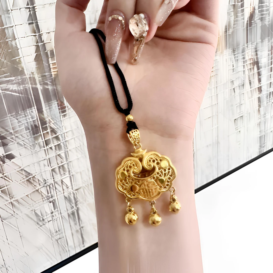 吊坠足银 小长命锁4g传承吊坠平安锁长命锁项链满月周岁礼物