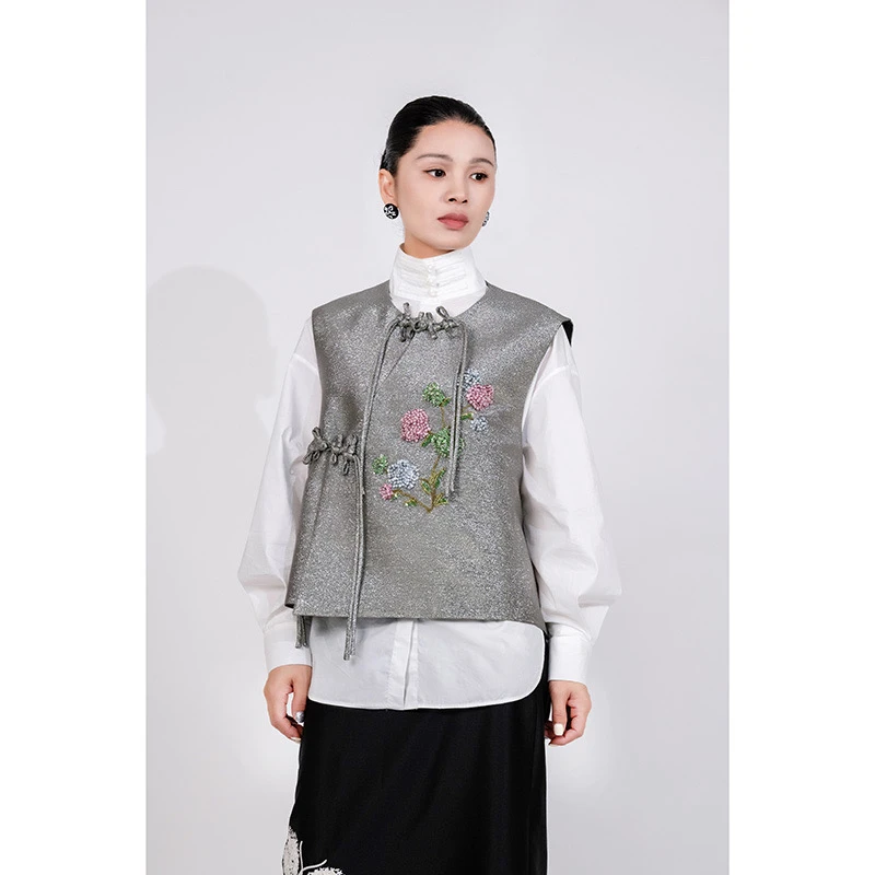 文艺风百搭工字型钉珠短款女马夹牛仔休闲针织马甲