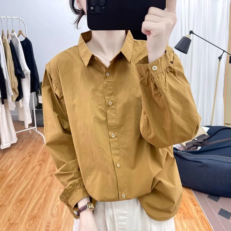 1115春季设计感纯棉灯笼袖长袖衬衫女2025新款宽松上衣百搭衬衣