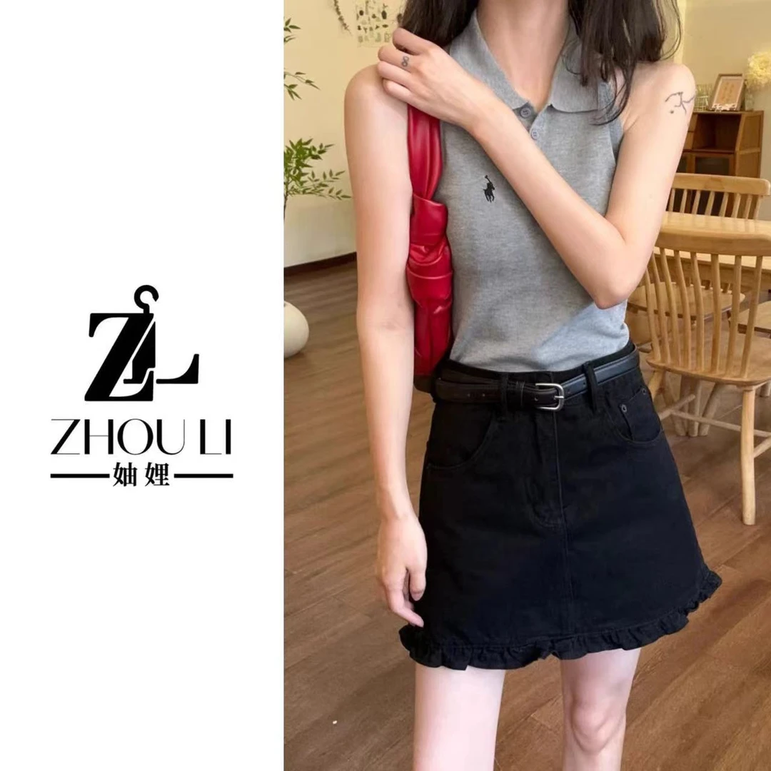 妯娌甄选【长腿轰炸~】欧货显瘦百搭防走光内衬中高腰A字牛仔裙