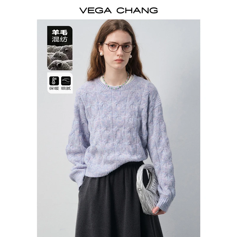 VEGACHANG【冬谷弥音】羊毛混纺毛衣女2025新款秋季温针织衫0271XT