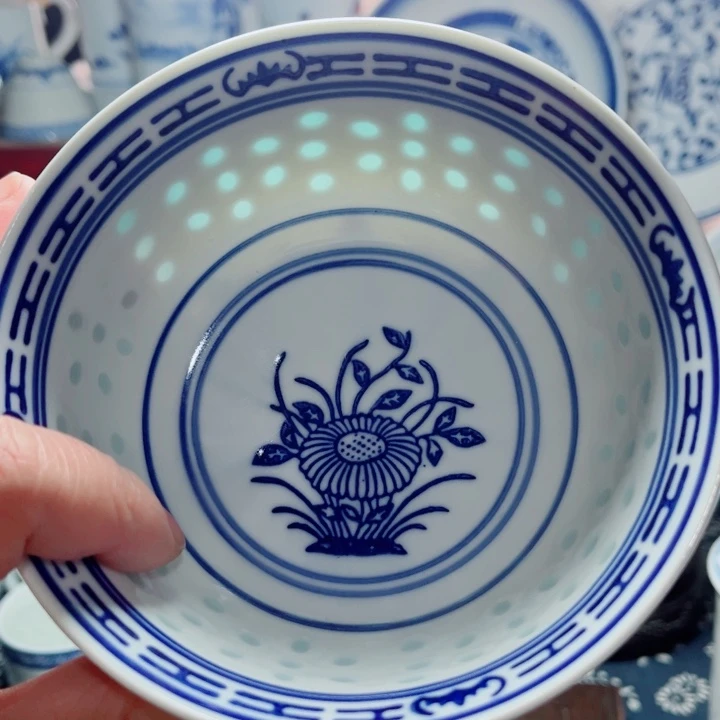 青花玲珑5寸饭碗兰花