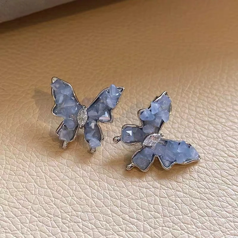 铜合金合成锆石耳饰 气质蓝色时尚百搭复古小众ins超仙耳饰035