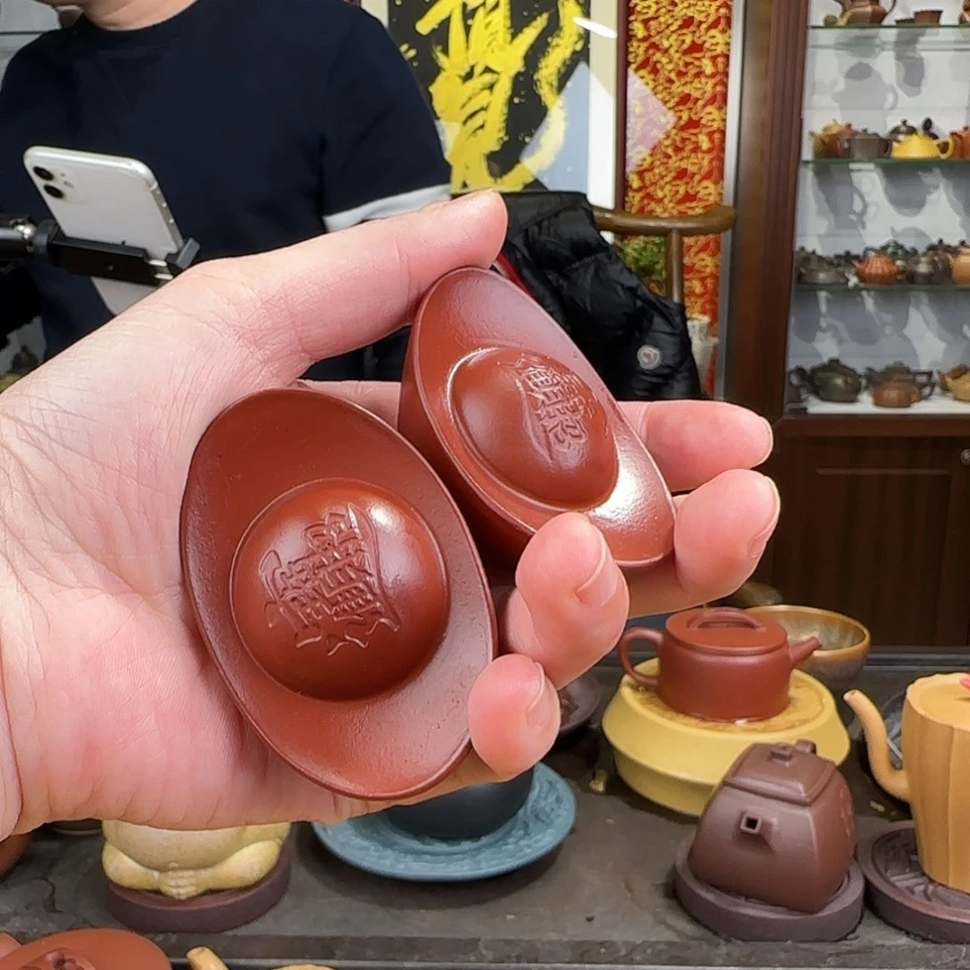 紫砂茶壶黄金万两一对