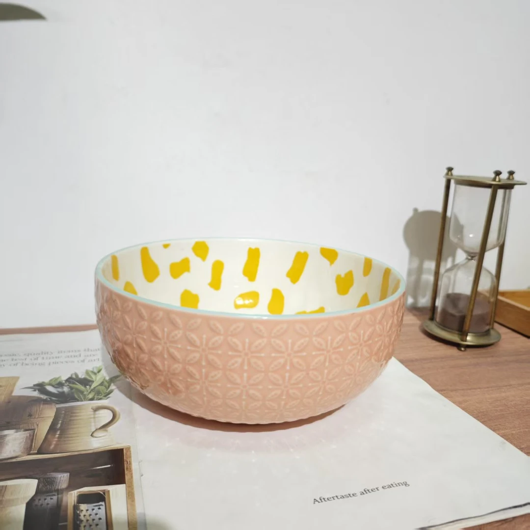 法式手绘浮雕手绘8寸糖果汤面碗