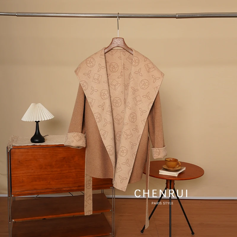 CHENRUI 歆姐 2025新款“质感巴恩”  花驼色 大衣1617