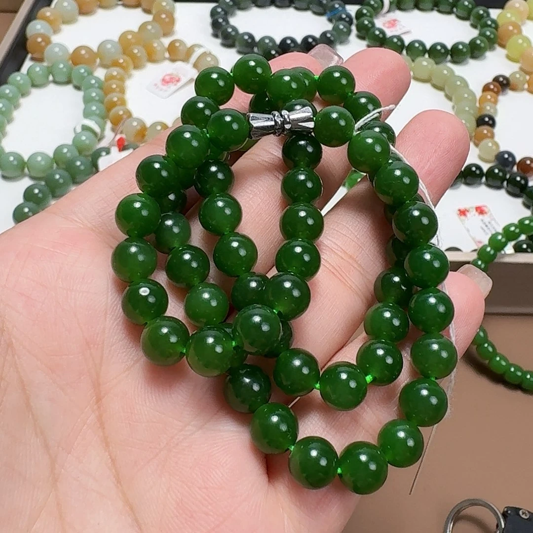 和田玉（碧玉）未镶嵌手链特细 8 56 俄辣阳绿