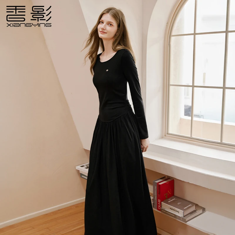 【丽公主专属】L95W556连衣裙 香影赫本风法式黑色内搭连衣裙女冬季