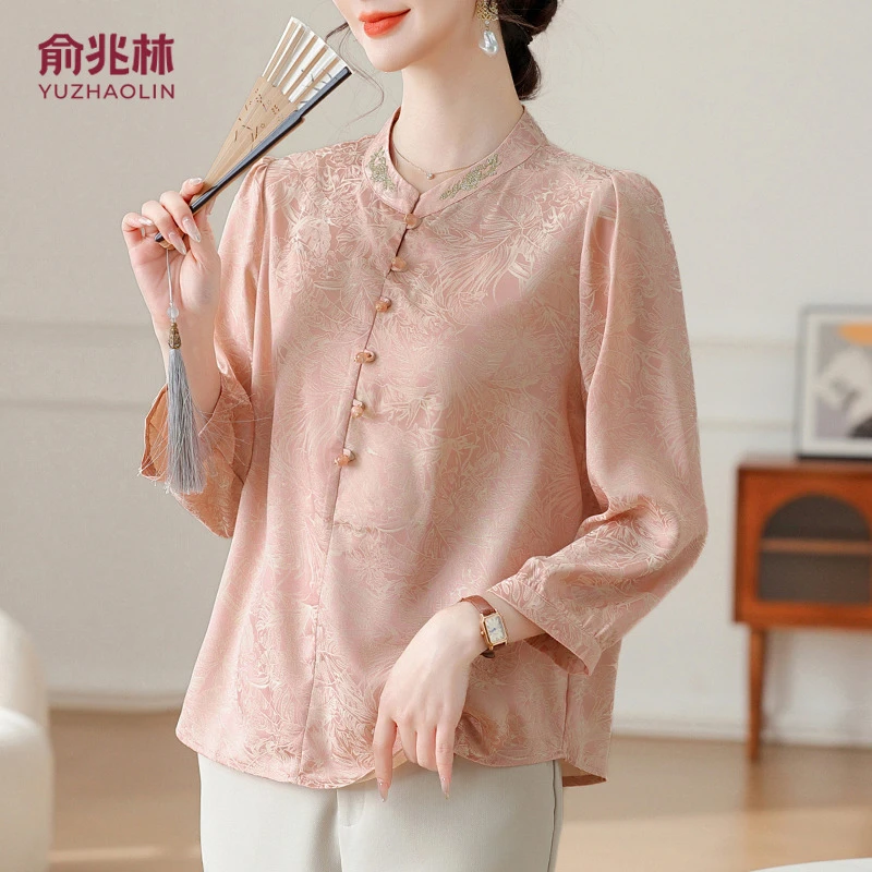 妈妈夏装雪纺衫新中式衬衫套装2025新款中老年春夏季中国风上衣女