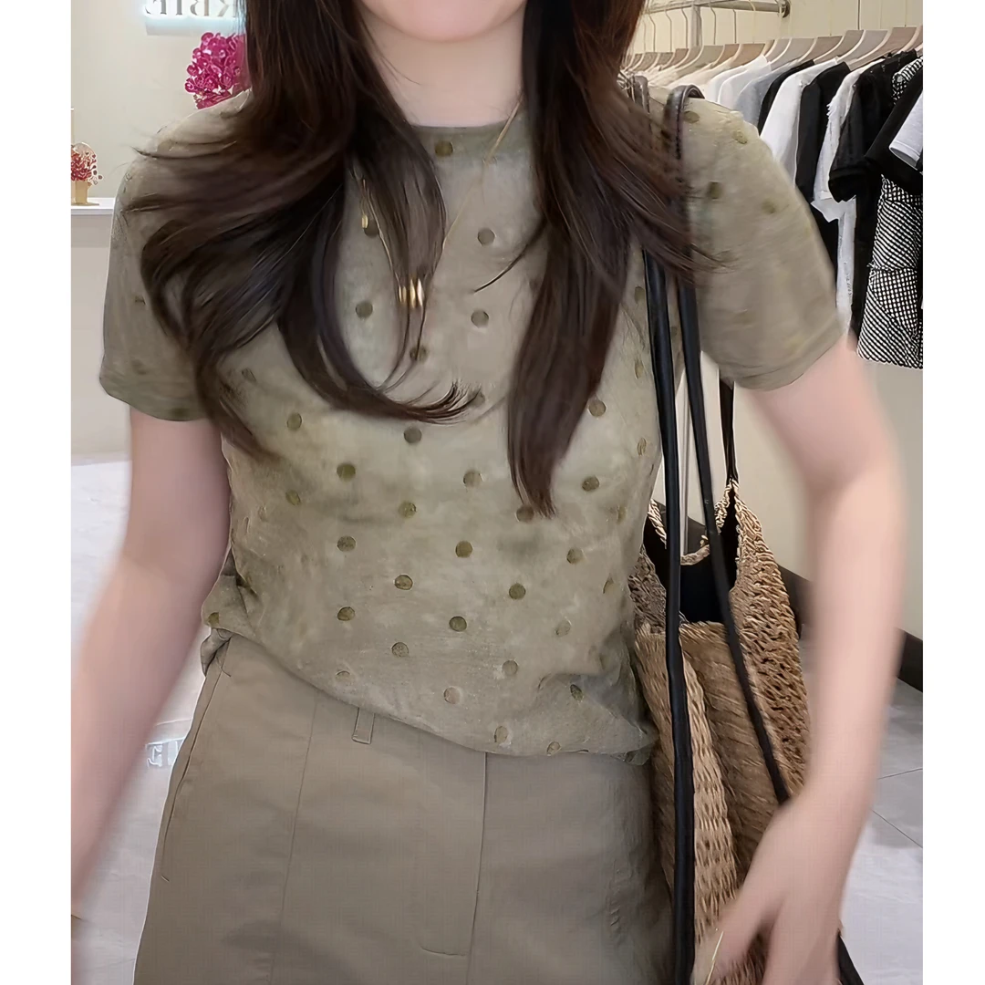 【扎染波点短袖】圆领短袖T恤女显瘦时尚拼接设计感气质波点抗起球